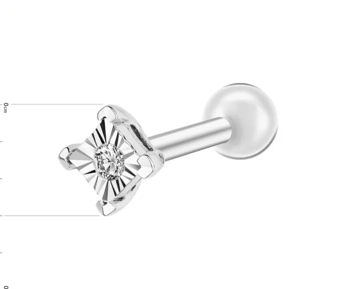 Pojedynczy kolczyk z białego złota z brylantem do piercingu - 0,01 ct - próba 375