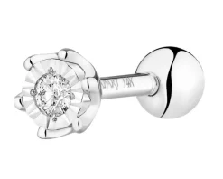 Pojedynczy kolczyk z białego złota z brylantem do piercingu - 0,02 ct - próba 585