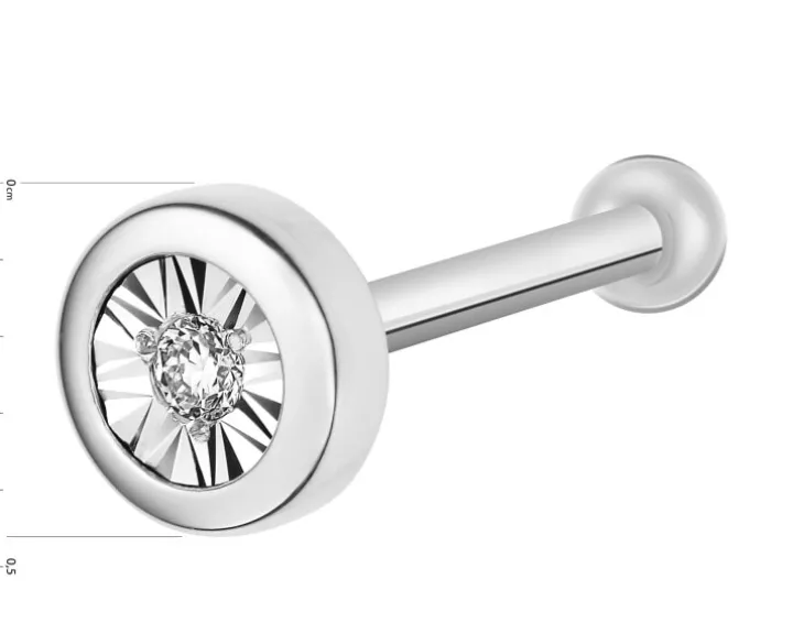 Pojedynczy kolczyk z białego złota z brylantem do piercingu - 0,01 ct - próba 375