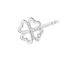 Pojedynczy kolczyk z białego złota z diamentem - koniczyna, serce - 0,002 ct - próba 375