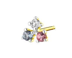 Pojedynczy kolczyk z brylantem, topazem London Blue i turmalinem - próba 375