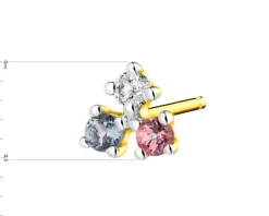 Pojedynczy kolczyk z brylantem, topazem London Blue i turmalinem - próba 375