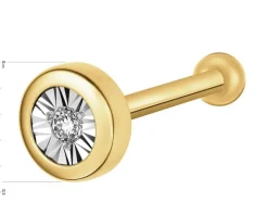 Pojedynczy kolczyk z żółtego i białego złota z brylantem do piercingu - 0,01 ct - próba 375