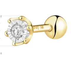 Pojedynczy kolczyk z żółtego i białego złota z brylantem do piercingu - 0,02 ct - próba 585