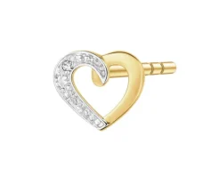 Pojedynczy kolczyk z żółtego złota z diamentem - serce - 0,003 ct - próba 375