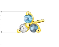 Pojedynczy kolczyk z żółtego złota z diamentem i topazami - próba 375