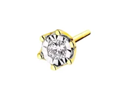 Pojedynczy kolczyk z żółtego i białego złota z brylantem - 0,02 ct - próba 585