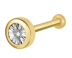 Pojedynczy kolczyk z żółtego i białego złota z brylantem do piercingu - 0,01 ct - próba 585