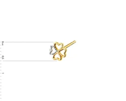 Pojedynczy kolczyk z żółtego złota z diamentem - koniczyna, serce - 0,002 ct - próba 375