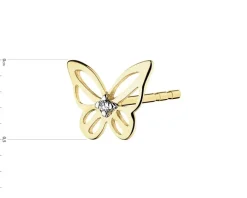 Pojedynczy kolczyk z żółtego złota z diamentem - motyl - 0,002 ct - próba 375