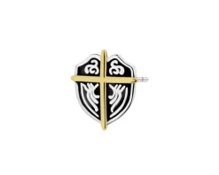 Pojedynczy srebrny kolczyk z emalią - krzyż, tarcza