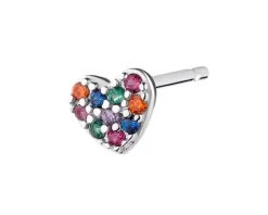 Pojedynczy srebrny kolczyk z cyrkoniami - serce