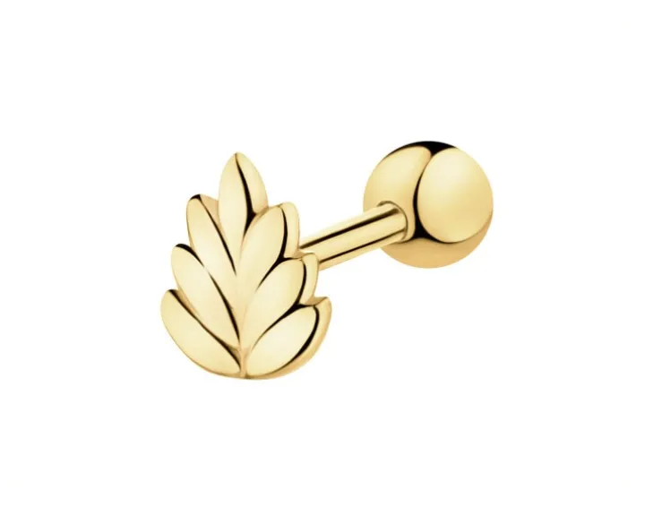 Pojedynczy złoty kolczyk do piercingu - liść