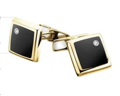 Spinki do mankietów w żółtym złocie z brylantami i onyksami - próba 585