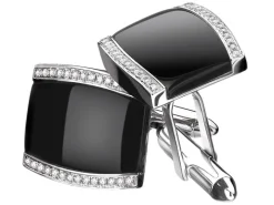 Spinki do mankietów z białego złota z diamentami i agatami - próba 585