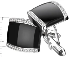 Spinki do mankietów z białego złota z diamentami i agatami - próba 585