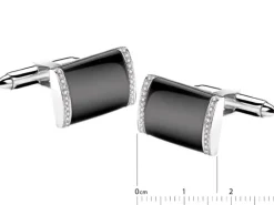 Spinki do mankietów z białego złota z diamentami i agatami - próba 585