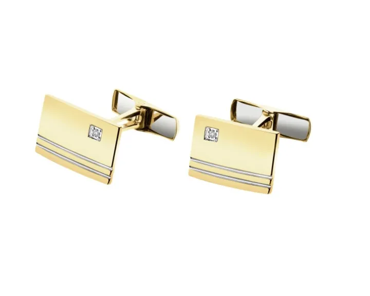 Spinki do mankietów z żółtego złota z brylantami - 0,02 ct - próba 585