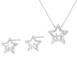 Srebrne kolczyki i naszyjnik z cyrkoniami - komplet - gwiazdy