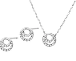 Srebrne kolczyki i naszyjnik z cyrkoniami - komplet - koła
