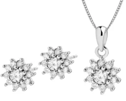 Srebrne kolczyki i zawieszka z cyrkoniami, łańcuszek - komplet