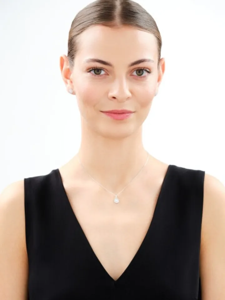 Srebrne kolczyki i zawieszka z cyrkoniami, łańcuszek - komplet