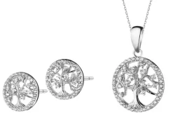 Srebrne kolczyki i zawieszka z cyrkoniami - komplet - drzewa