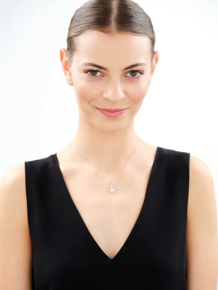 Srebrne kolczyki i zawieszka z cyrkoniami, łańcuszek - komplet