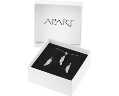 Srebrne kolczyki i zawieszka z cyrkoniami - komplet - piórka