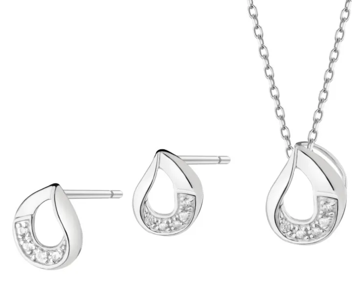 Srebrne kolczyki i zawieszka z cyrkoniami - komplet