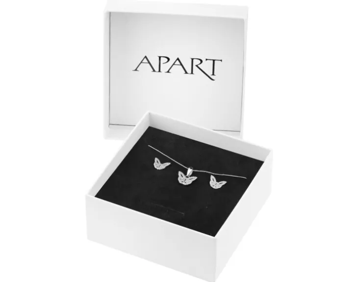 Srebrne kolczyki i zawieszka z cyrkoniami - komplet - motyle