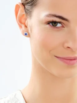 Srebrne kolczyki i zawieszka z cyrkoniami - komplet - kwadraty