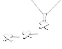 Srebrne kolczyki i zawieszka, łańcuszek - komplet