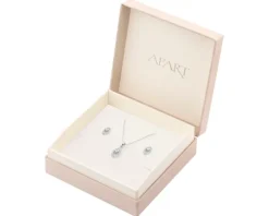 Srebrne kolczyki i zawieszka z cyrkoniami, łańcuszek - komplet