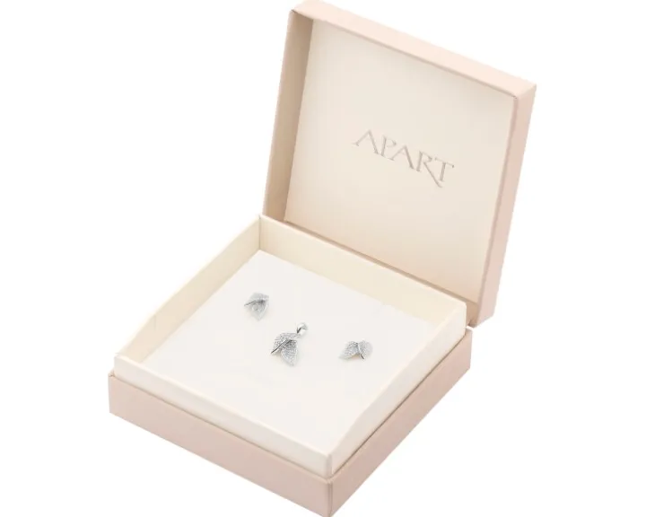 Srebrne kolczyki i zawieszka z cyrkoniami - komplet - liście