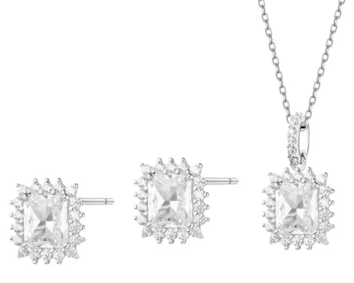 Srebrne kolczyki i zawieszka z cyrkoniami - komplet