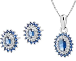 Srebrne kolczyki i zawieszka z cyrkoniami, łańcuszek - komplet