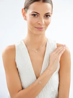 Srebrny naszyjnik i bransoletka z cyrkoniami - komplet - gwiazdy