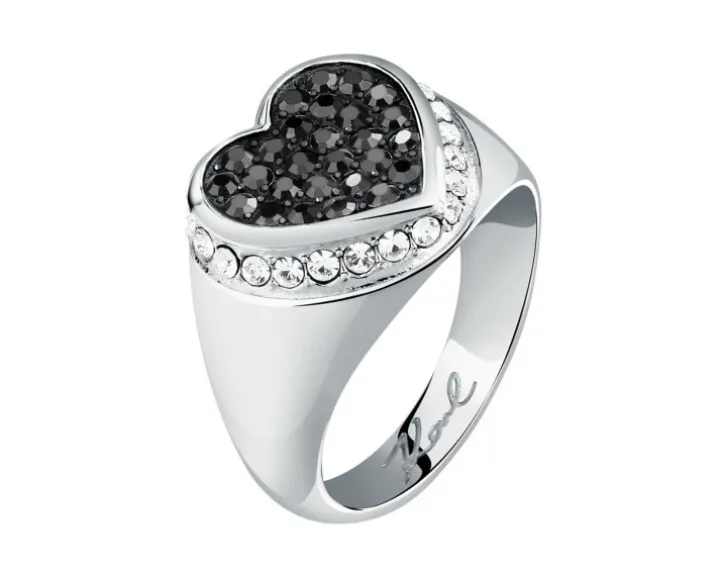 Sygnet ze stali szlachetnej z cyrkoniami - serce, Karl Lagerfeld