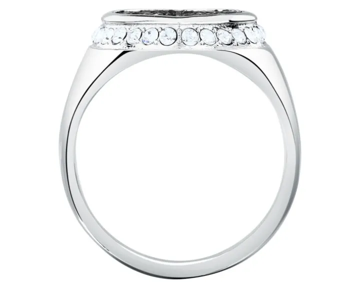 Sygnet ze stali szlachetnej z cyrkoniami - serce, Karl Lagerfeld