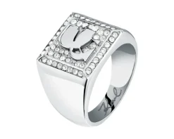 Sygnet ze stali szlachetnej z cyrkoniami - główka Karl Lagerfeld