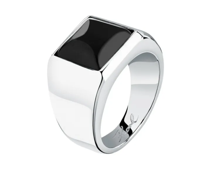 Sygnet ze stali szlachetnej z cyrkonią - Karl Lagerfeld