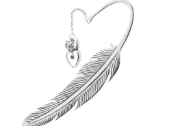 Zakładka do książki srebrna z kryształem - sowa, piórko