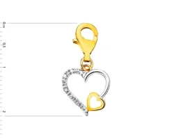 Zawieszka charms z żółtego złota z diamentami - serca - 0,01 ct - próba 375