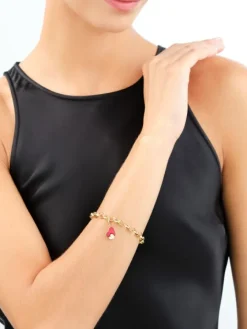 Zawieszka charms z żółtego złota z diamentem i emalią - serca - 0,004 ct - próba 375