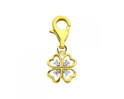 Zawieszka charms z żółtego złota z diamentami - koniczyna - 0,02 ct - próba 585