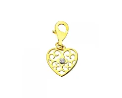 Zawieszka charms z żółtego złota z brylantem - serce - 0,008 ct - próba 375