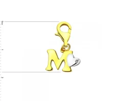 Zawieszka charms z żółtego złota z diamentem - litera M, serce - 0,004 ct - próba 375