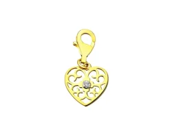 Zawieszka charms z żółtego złota z brylantem - serce - 0,008 ct - próba 585
