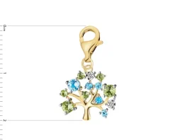 Zawieszka charms z żółtego złota z diamentami, peridotami i topazami - drzewko - próba 375